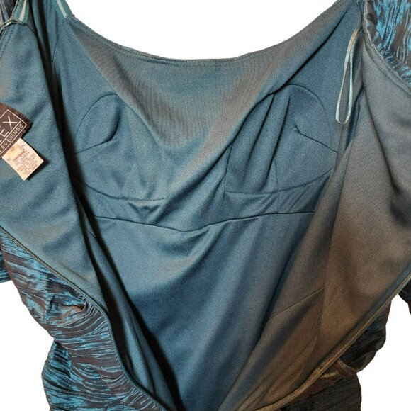 Alex Evenings Size 12 Teal Green Ruched Cocktail Dress Beaded Shoulders EUC - Picture 6 of 10